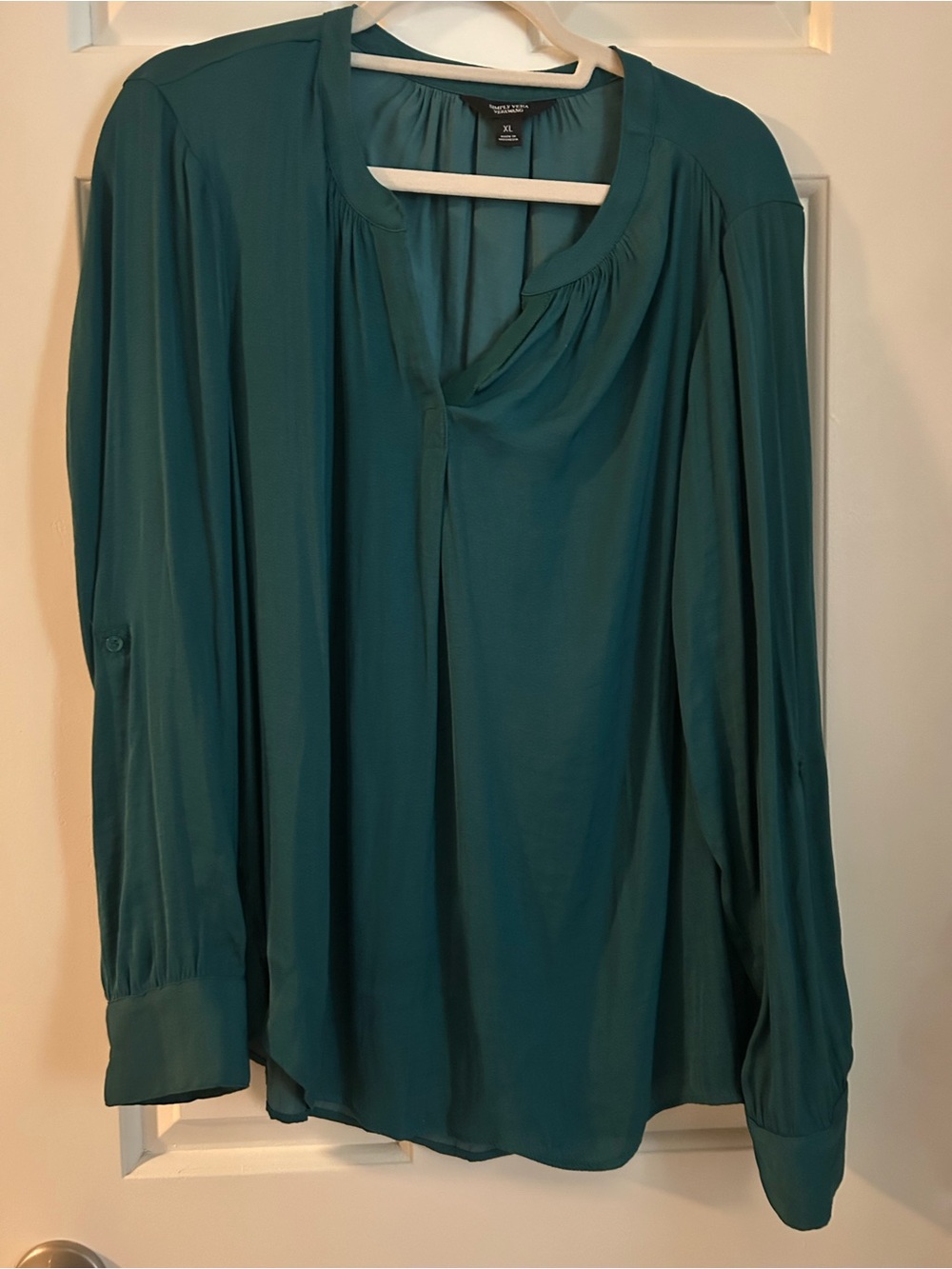 Women’s Teal Long-Sleeve Blouse - Classic V-Neck XL